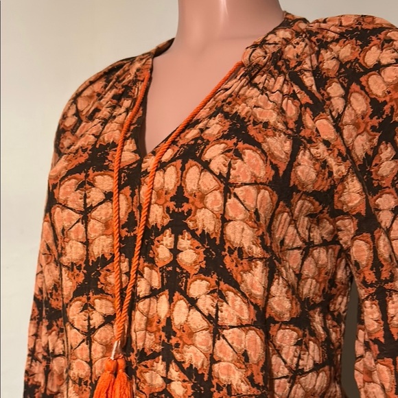 Anthropologie Porridge cotton long sleeve tie neck elastic waist shirt top Sz S - Picture 4 of 10